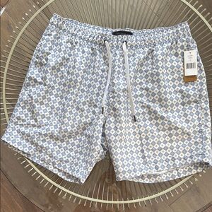 Saks Fifth Avenue Light Blue and White Geometric Swim Trunks